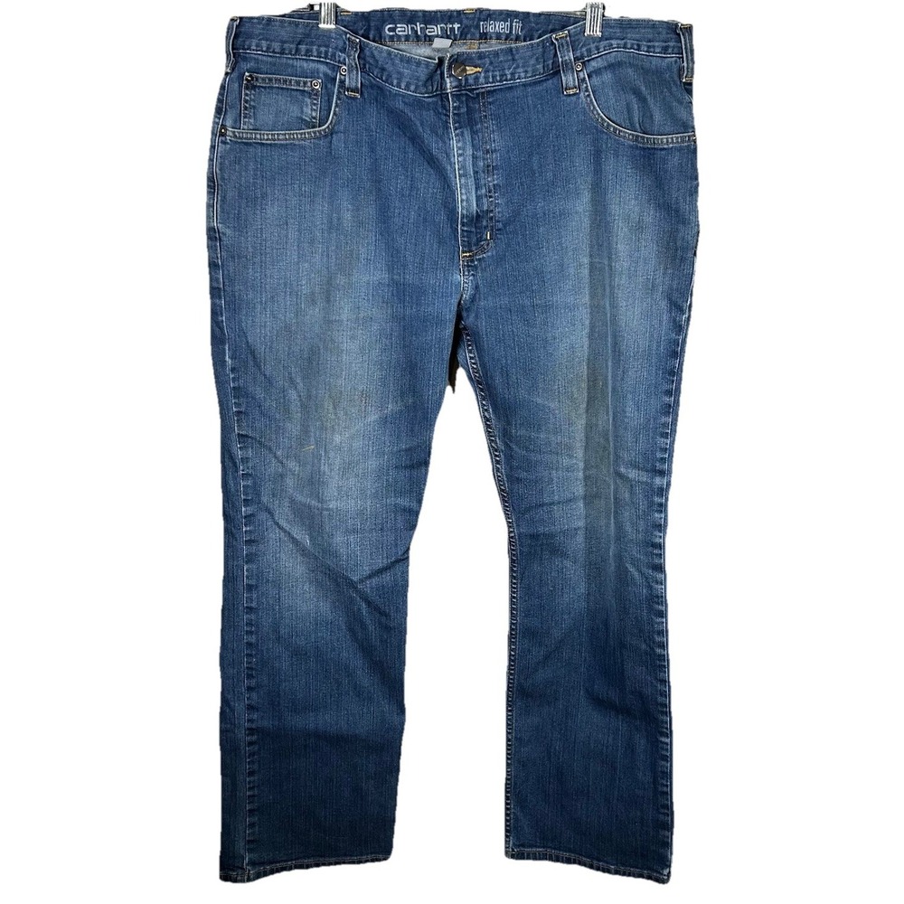 Carhartt Mens Size 42x30 Relaxed Fit Straight Leg Jeans Blue Workwear Distressed